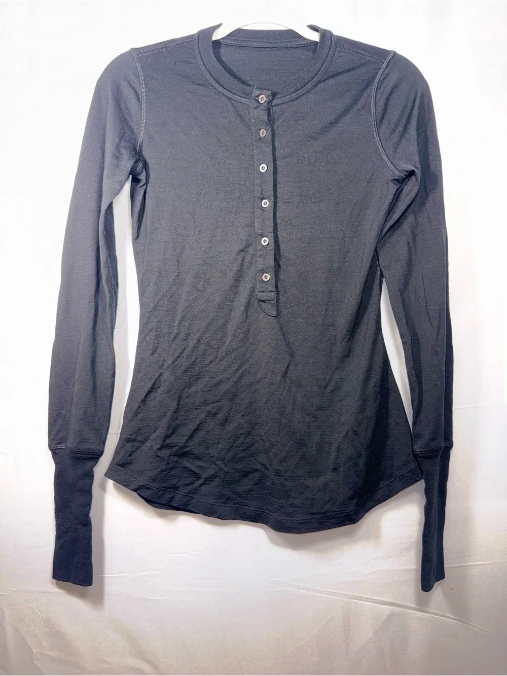 Lululemon Women Black Long Sleeve Henley Long Sleeve button Top Size Small